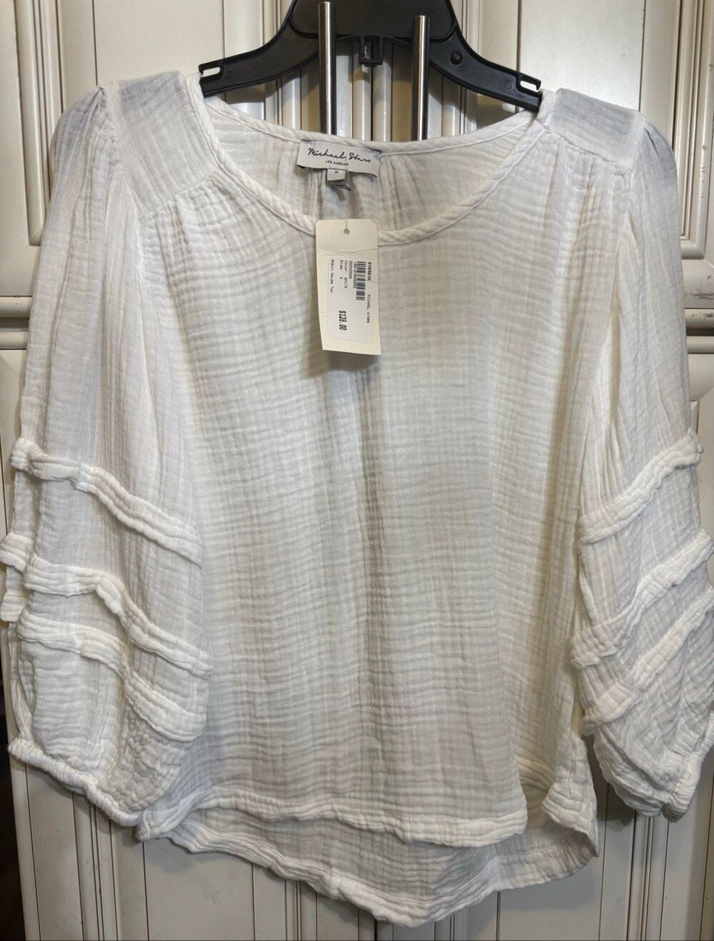 Michael Stars Women's Balloon Sleeve Robin Gauze Pruitt Top White OS NWT